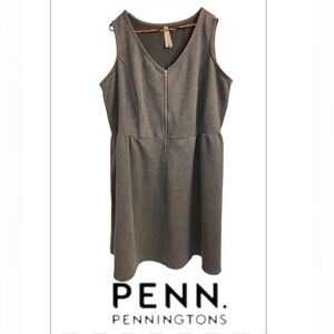 2X Penningtons Fit and Flare Knit Pinafore Dress, Allover Print and Front Zip